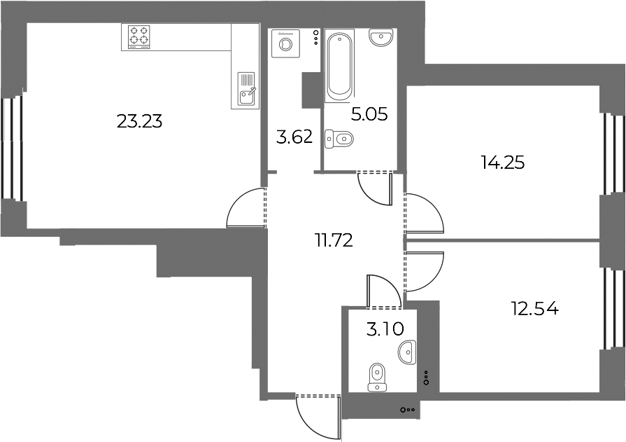 2-комнатная квартира 73.26 м², 2/13 эт., ЖК «Огни Залива»
